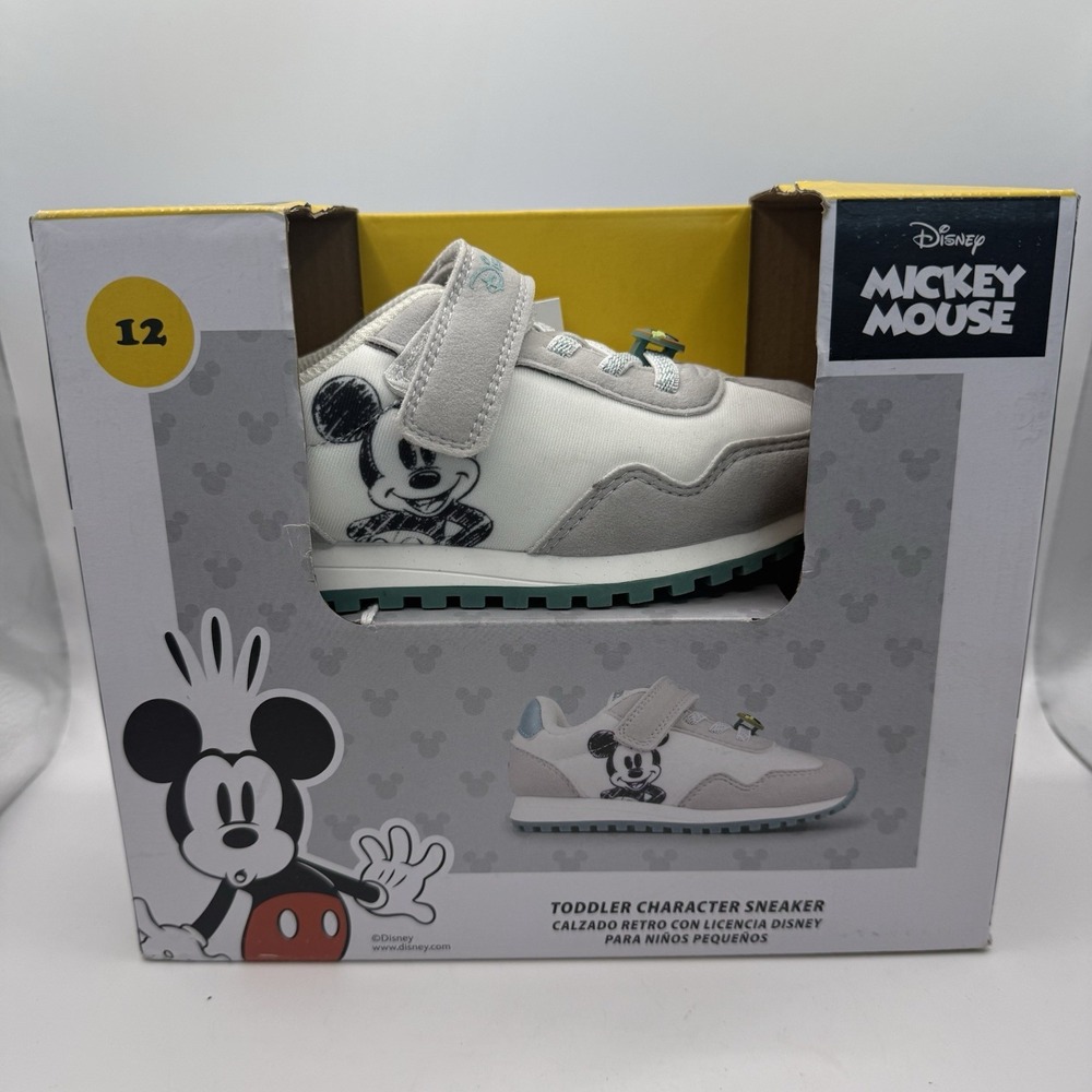 Disney Mickey Mouse Toddler Size 12 Character Sneakers White Teal Hook Loop New